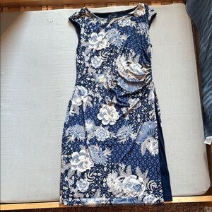 Connected Apparel Navy and Cream Floral Midi Dress